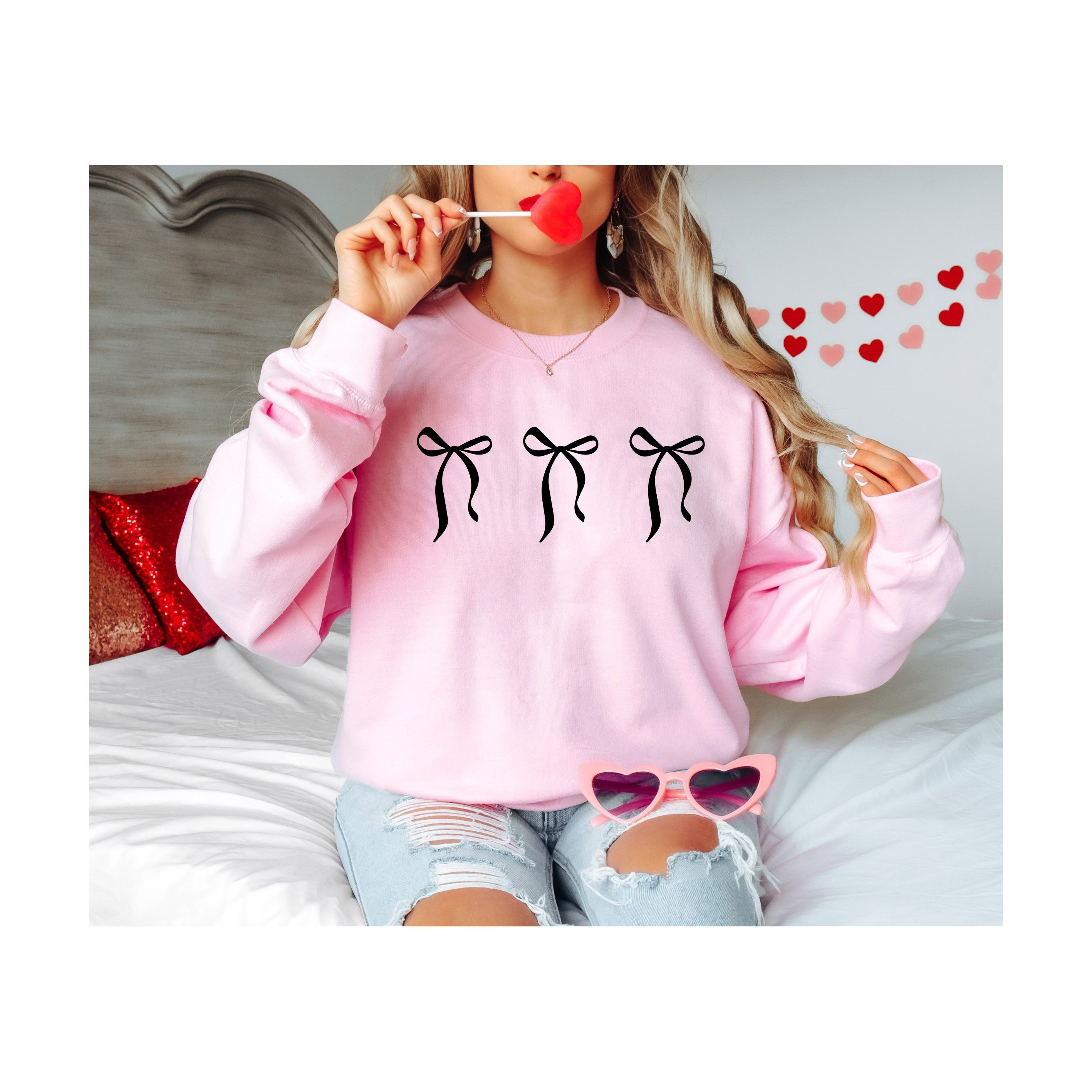 Black Coquette Bow Crewneck Sweatshirt